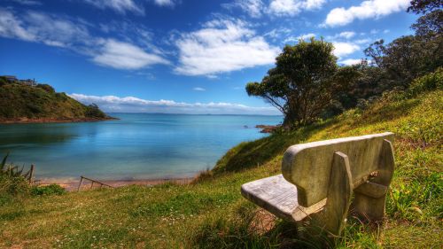 Bench by the sea hd wallpaper