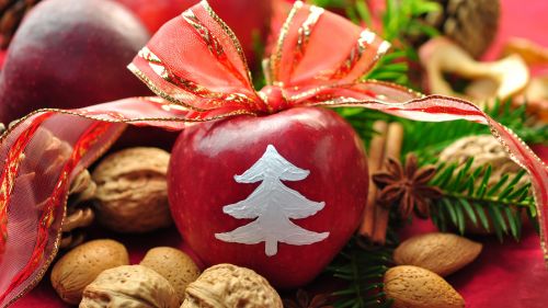 Red Apple with white christmas tree