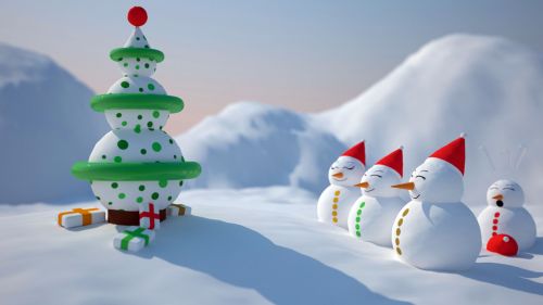 Snowmen with Christmas Tree wallpaper